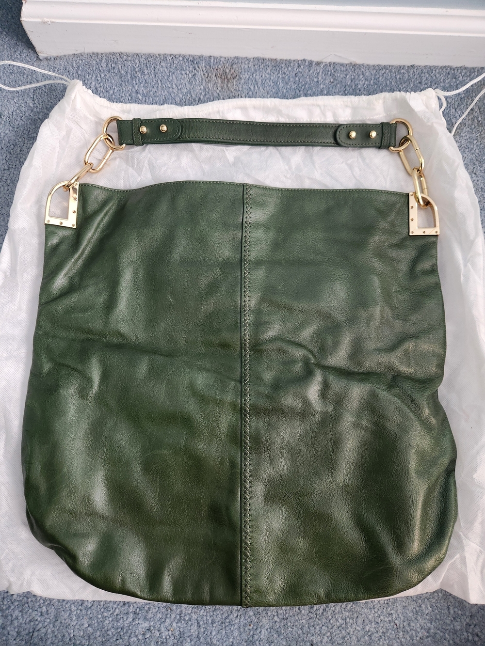 Badgley Mischka Forest Green Leather Shoulder Bag with Gold Hardware